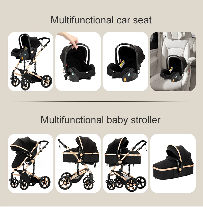 Poussette de Luxe 3 en 1 - Noir & Doré S585365b425464c68897d63442e1aece5n
