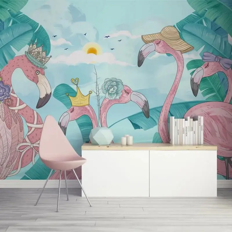 Custom wallpaper 3d Nordic ins wind fresh tropical plants flamingo papel de parede background wall living room bedroom wallpaper