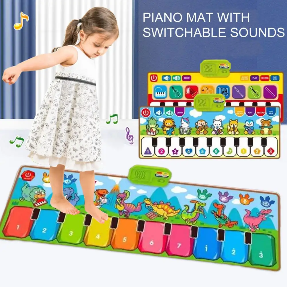 Multi-Instrument-Spielmatte, pädagogische Dinosaurier-Musikboden-Klaviermatte für Kinder mit Geräuschen, Instrumenten, Tanz-Spielmatte für Jungen