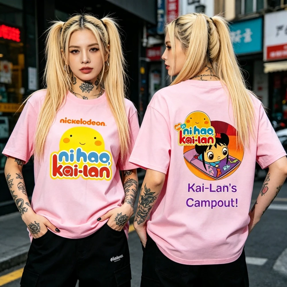 La excursión de Kai-Lan! Camiseta Ni Hao Kai-lan, Tops con bonito estampado de dibujos animados para mujer, camiseta de manga corta, ropa informal de moda de verano