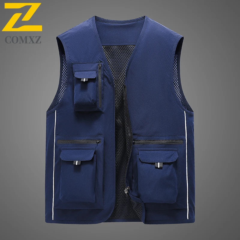 

Новинка 2023 года, мужской жилет, летний, приятный для кожи, дышащий, свободный, с несколькими карманами, камзол с v-образным вырезом, пальто для фотографа, жилет для рыбалки на открытом воздухе