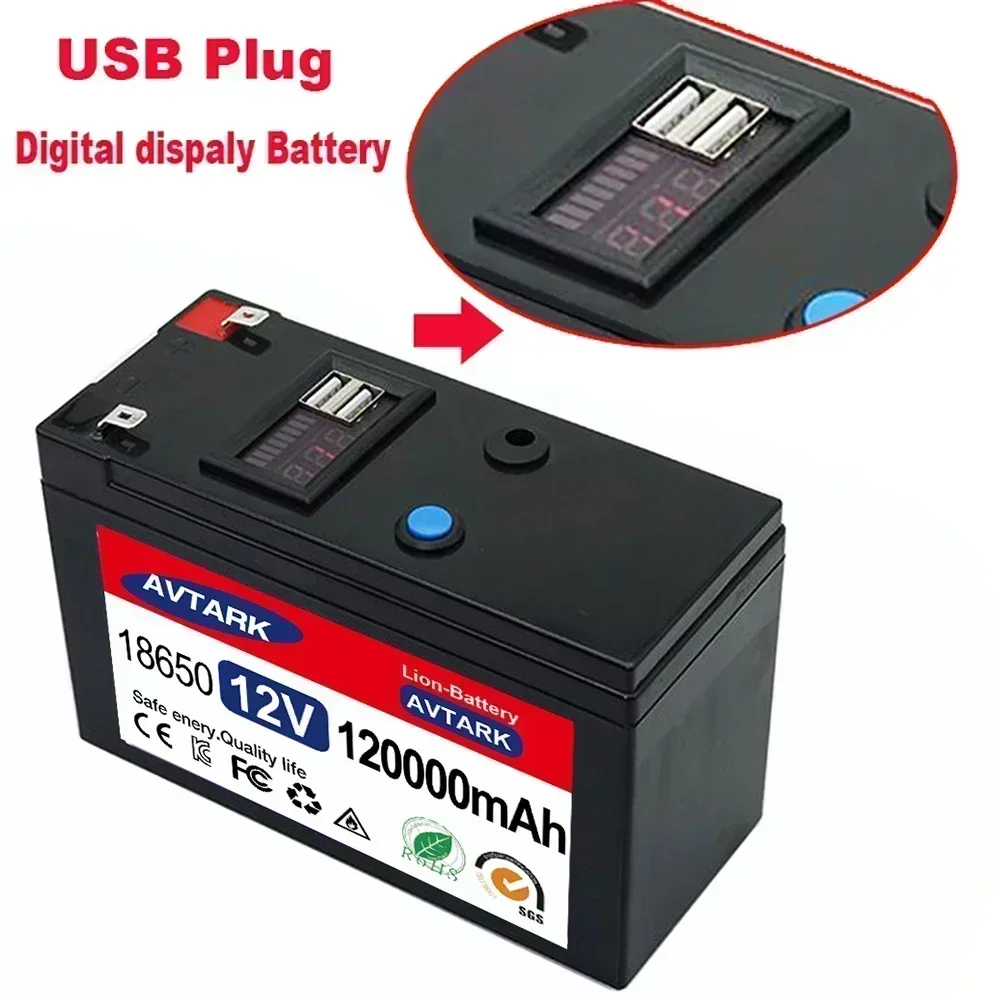 

NEW2024 2023 Upgraded 12V 120000mAh Portable Rechargeable Battery Built-in 5V 2.1A USB Power Display Charging Port with +12.6V C