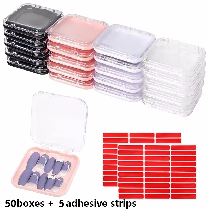 30/50Pcs Press on Nail Packaging Boxes with Adhesive Nail Tape Portable Easy To Use Perfect for Makeup&Nail Tips Storage Display