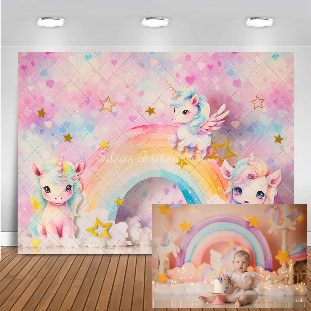 

Unicorn Wonder Rainbows Photo Background Pink Dream Bokeh Cake Smash Photography Backdrop Children Birthdays Photo Studio Props