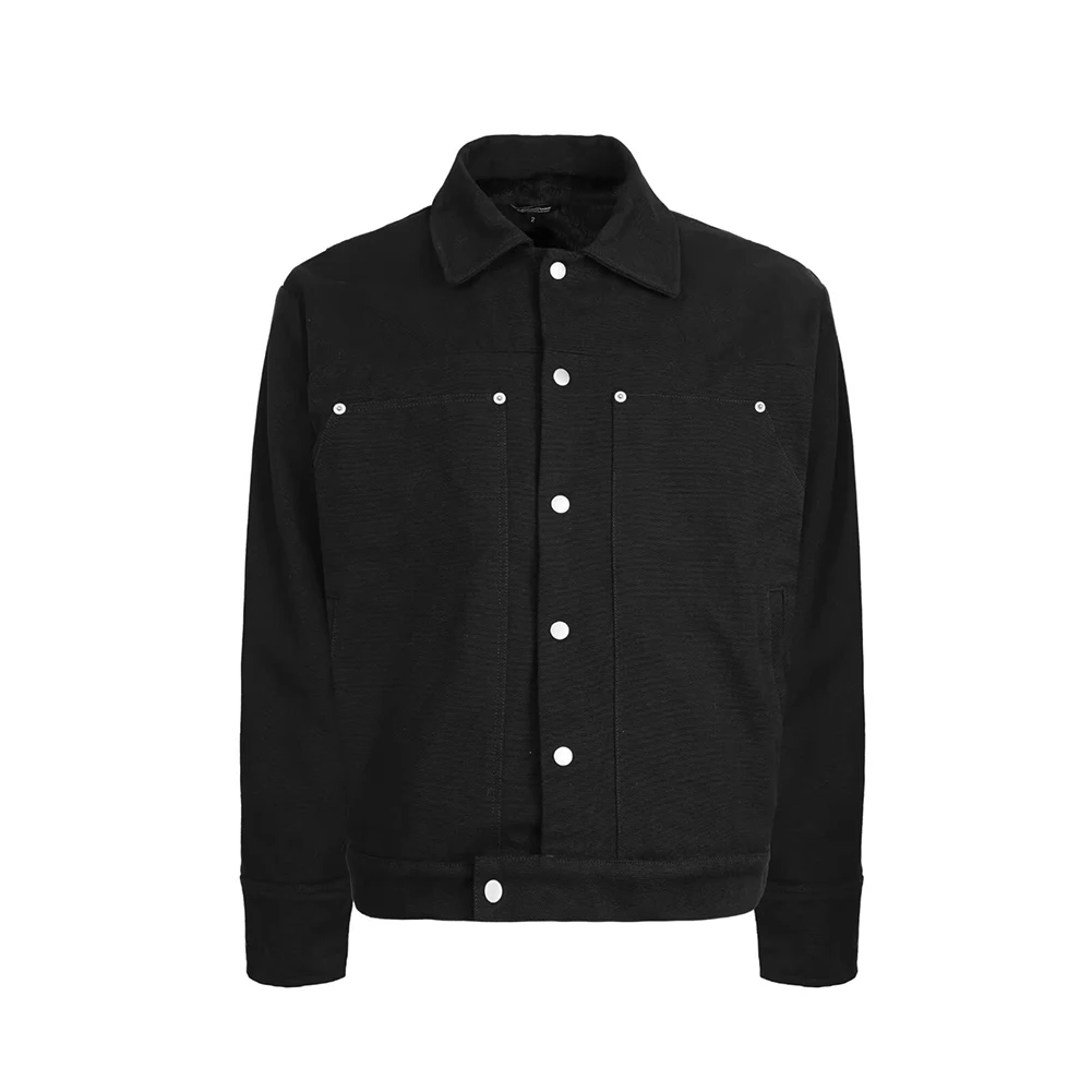 Rivet Detail Men Jacket Retro Cardigan Style Long Sleeve High Street Outerwear for Daily Commuting Casual Wear