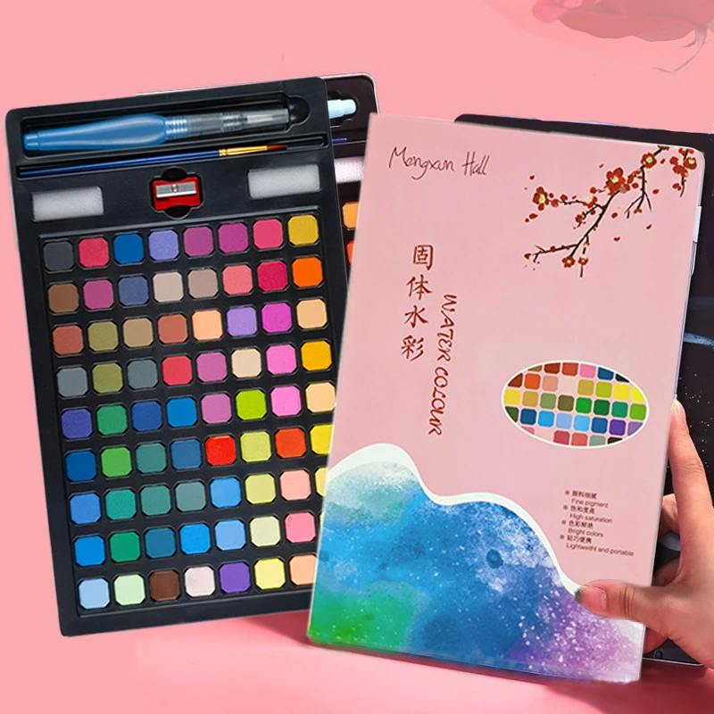 

48/60/72 Colors Watercolor Paint Set With Brush Artist Solid Pigment Portable Drawing Set Gift Stationery Art Supplies