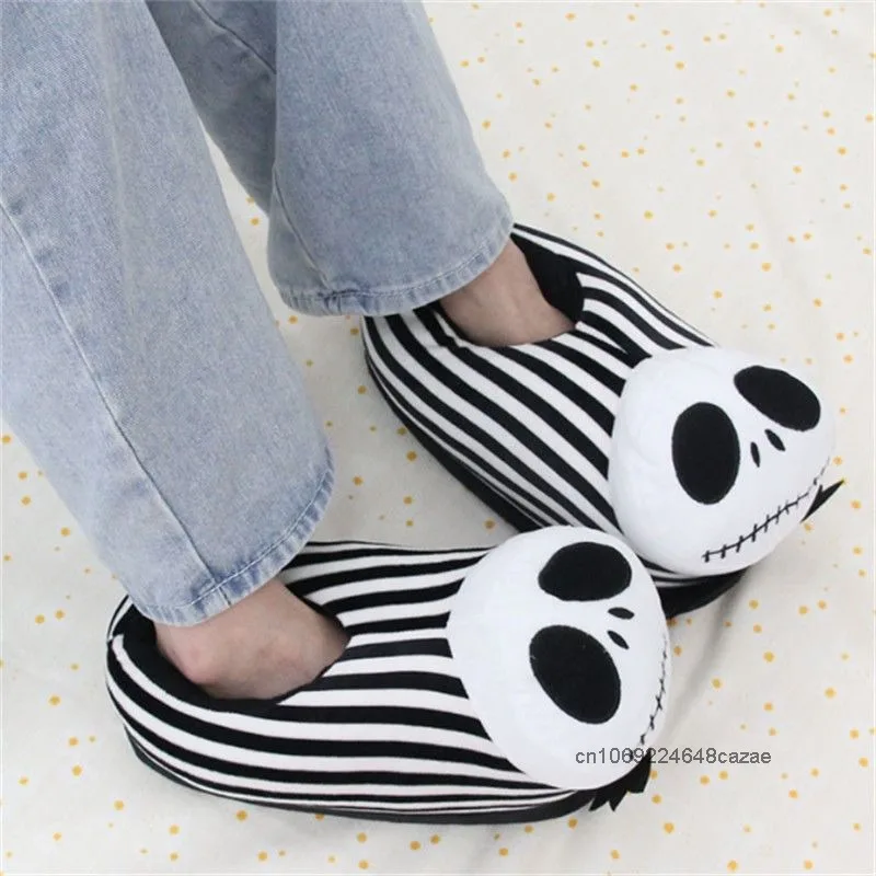 ديزني الكابوس قبل عيد الميلاد جاك الكرتون نعال قماش تصميم مضحك موضة النعال القطن الشتاء زوجين أحذية المنزل #4