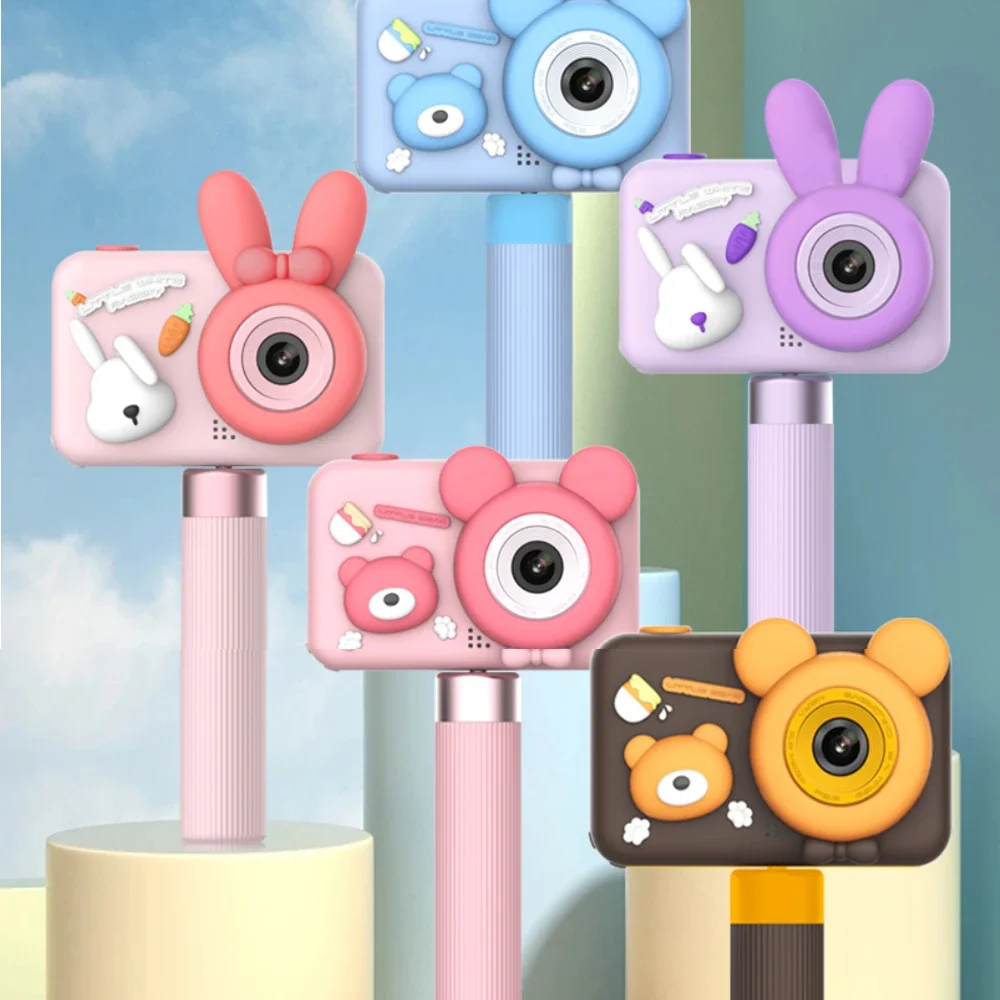 Cute Digital Camera with Tripod for Kids, Cartoon Micro Toy, Lanyard for Children, Selfie, Portable, Toddler Video, Birthday Gifts