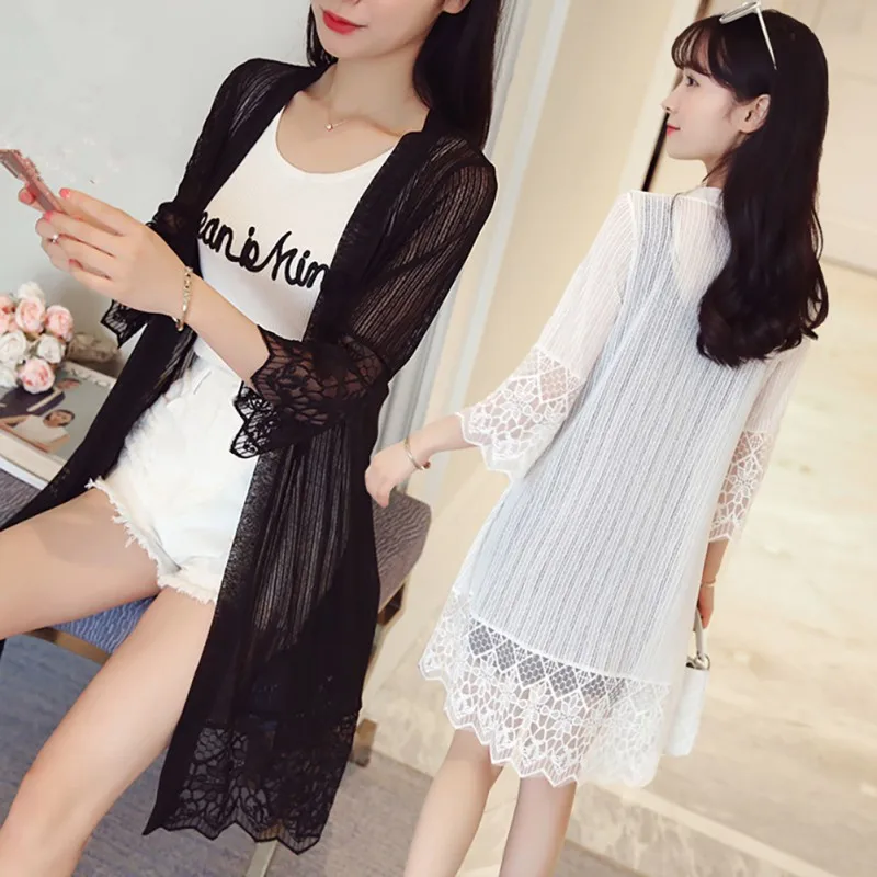 Summer Women\'s Sunshade Coat Casual Lace Loose Clothing Cardigan Blouse Shirt Tops Sexy Covers