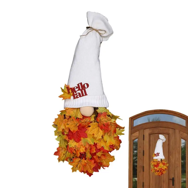 Gnome Wreath Artificial Maple Leaves Gnomes Thanksgiving Wreath Autumn Decorations 70cm/27inch Front Door Rustic Wall Hanger