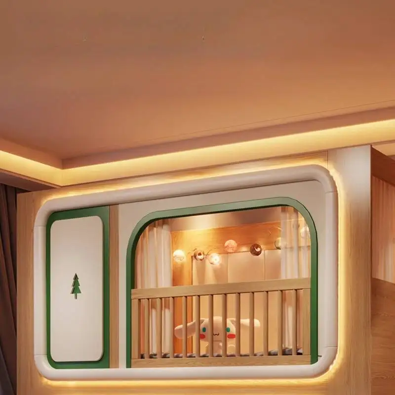 Loft Double Decker Kids Beds Wooden Guardrail Design Playpen Children Beds Slide Modern Style Camas Infantiles Furniture Home