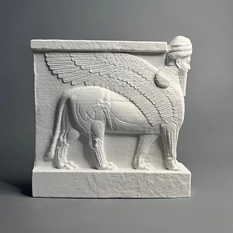 Arab Assyrian Cultural People's First Wing Cow Statue, Gypsum Sculpture Decoration, Home Birthday Gift, Creative Decoration