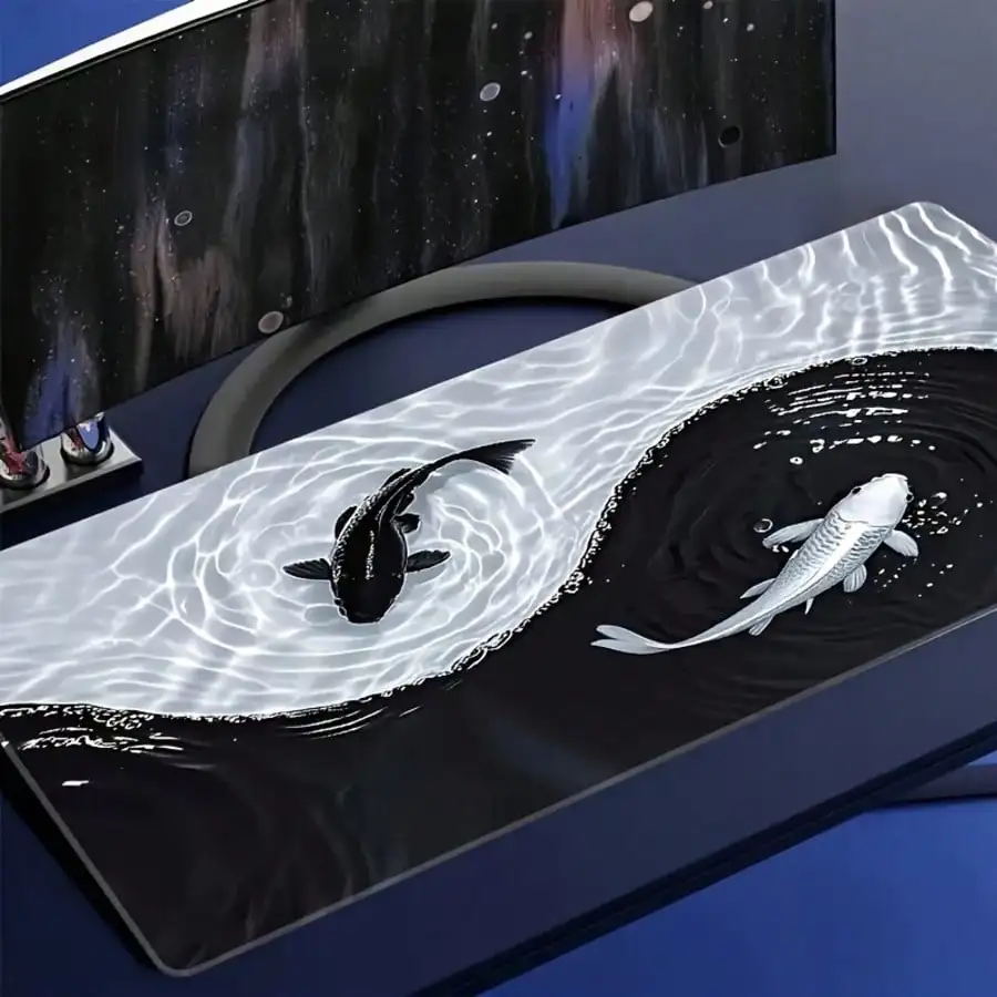 Taiji Koi Fish Gaming Mouse Pad, Rubber Base, Precision Stitched Edges, Waterproof Rectangular Desk Mat, Suitable For Office And Gaming Desk, Office Supplies view 5