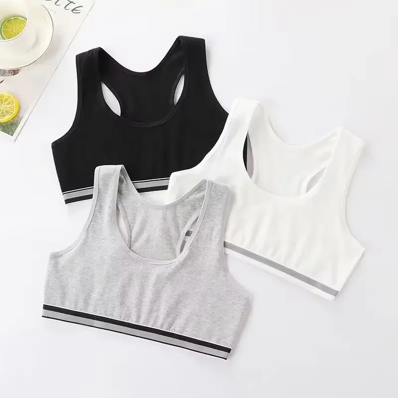 2PC Girl's Bra Developmental Girl's Sports Vest School Student Cotton Anti-bump Bra 8-12-14-16 Y