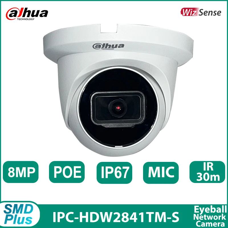 Dahua IPC-HDW2841TM-S 4K Starlight POE WizSense IP Camera Support SMDplus Built-Mic IR 30M IP67 WDR Eyeball Surveillance camera