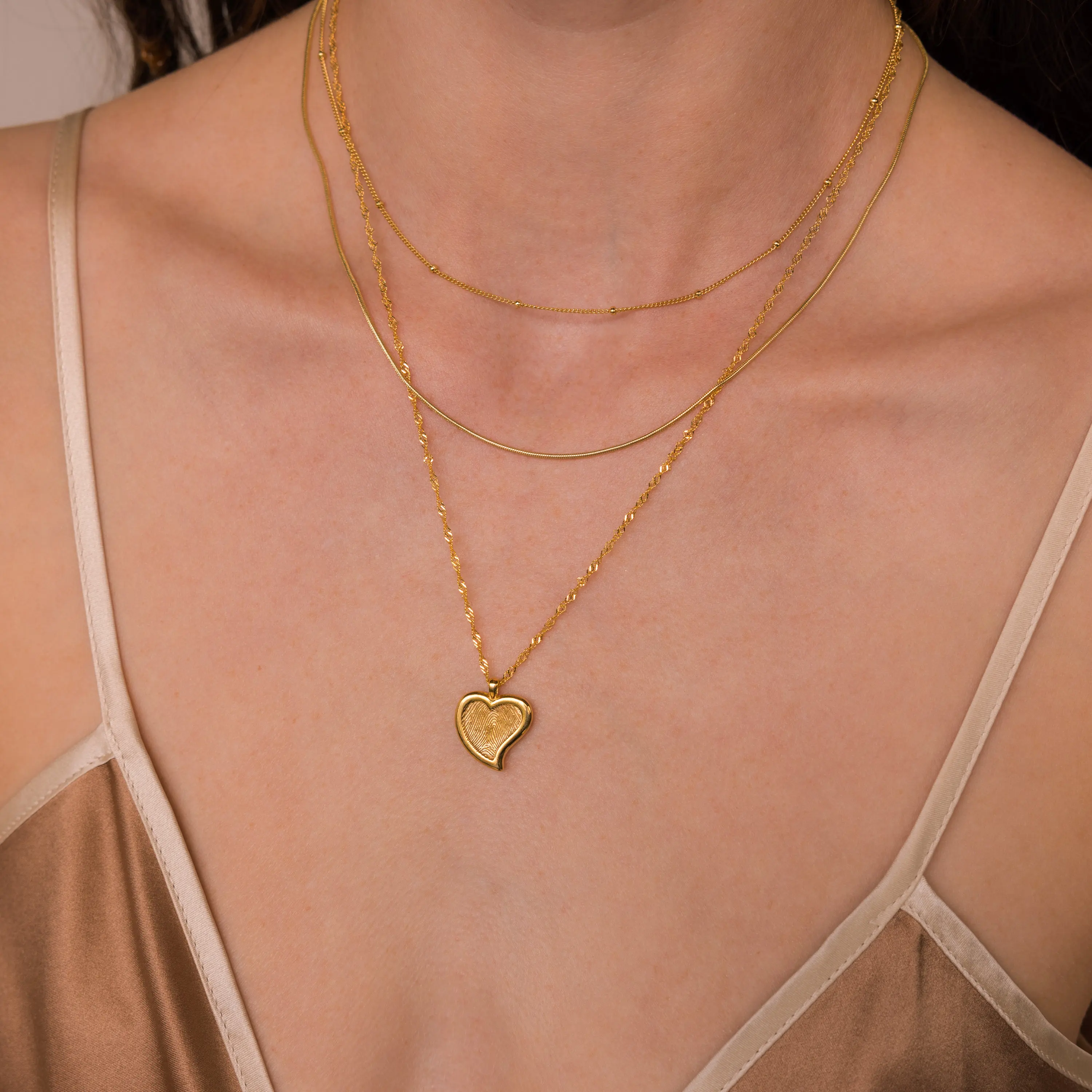 مخصص بصمة قلادة القلب قلادة 18K مطلية بالذهب الفولاذ المقاوم للصدأ الفاخرة شخصية تذكارية هدية الذكرى السنوية للأم #4