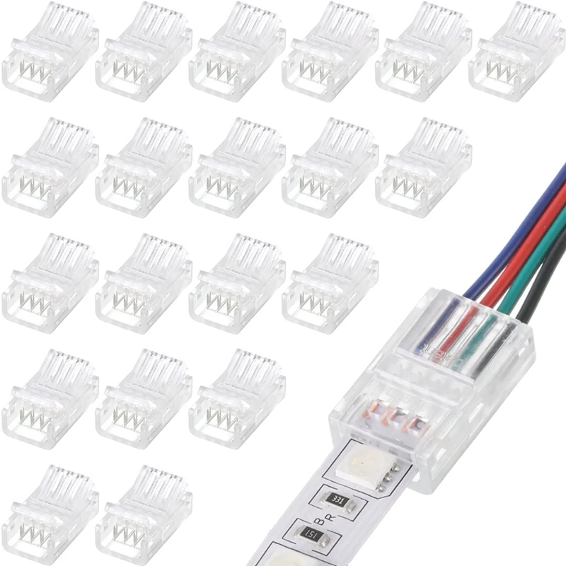 

LED Light Strip Connectors 20 Waterproof LED Adapter Connectors Solderless LED Light Strip Connectors 4 Pin 10Mm