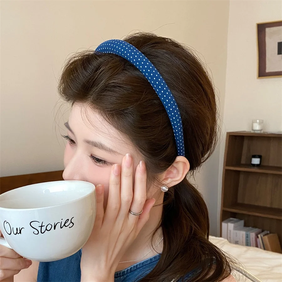 

2026 Korean Elegant Blue Polka Dot Hairbands Headband Women Girls Hair Head Hoops Bands Accessories Headdress Headwear Ornament