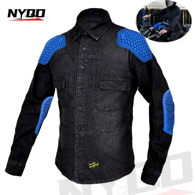 New Motorcycle Riding Denim Clothing for Men and Women Casual Retro Black Motorcycle Jacket Shirt Anti-fall Protection Equipment