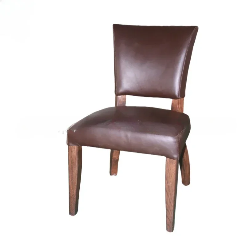 French country retro design solid wood dining chair American first layer cowhide chair adult book chair