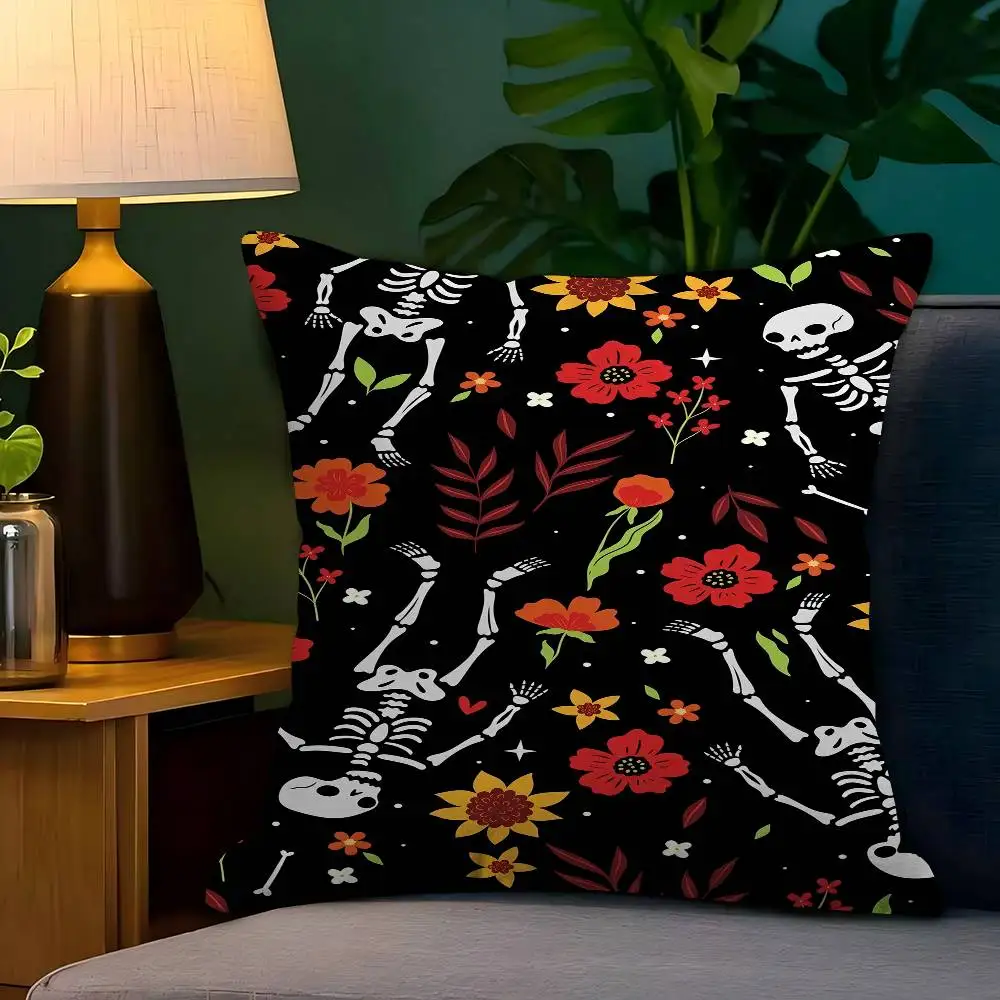 

Floral Skulls Pillow Anime Pillow Sofa Bed Head Pillow Cover Cushion Cover 45x45 Cm Fashion