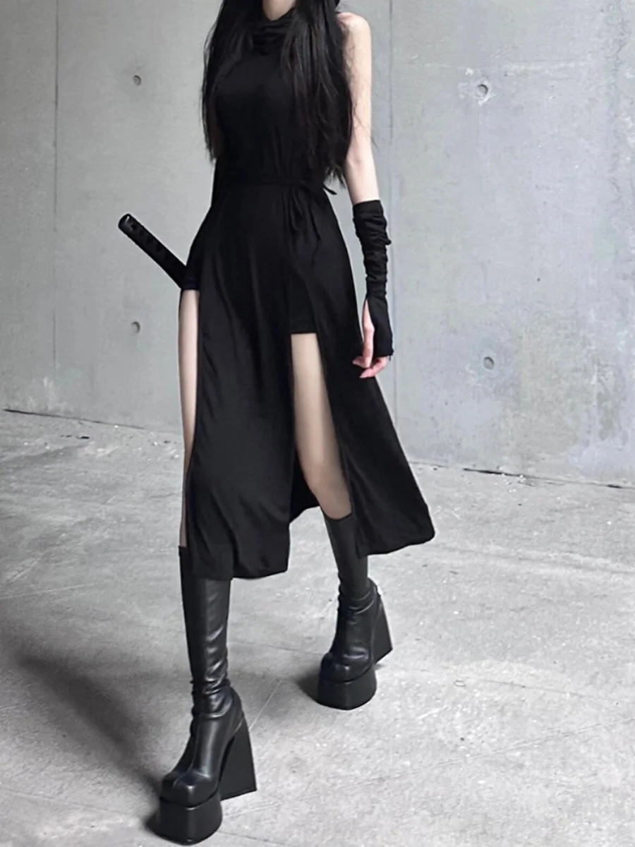 

Doomsday Wasteland Style Wear Retro Hooded Dress Women's Spring Design Sense Niche Slim Slimming Temperament Short Skirt Trendy