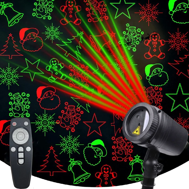 Christmas Laser Projector Lights 12 Patterns Moving Red Green Laser Light Outdoor Garden Starry Star Laser Lights Projector