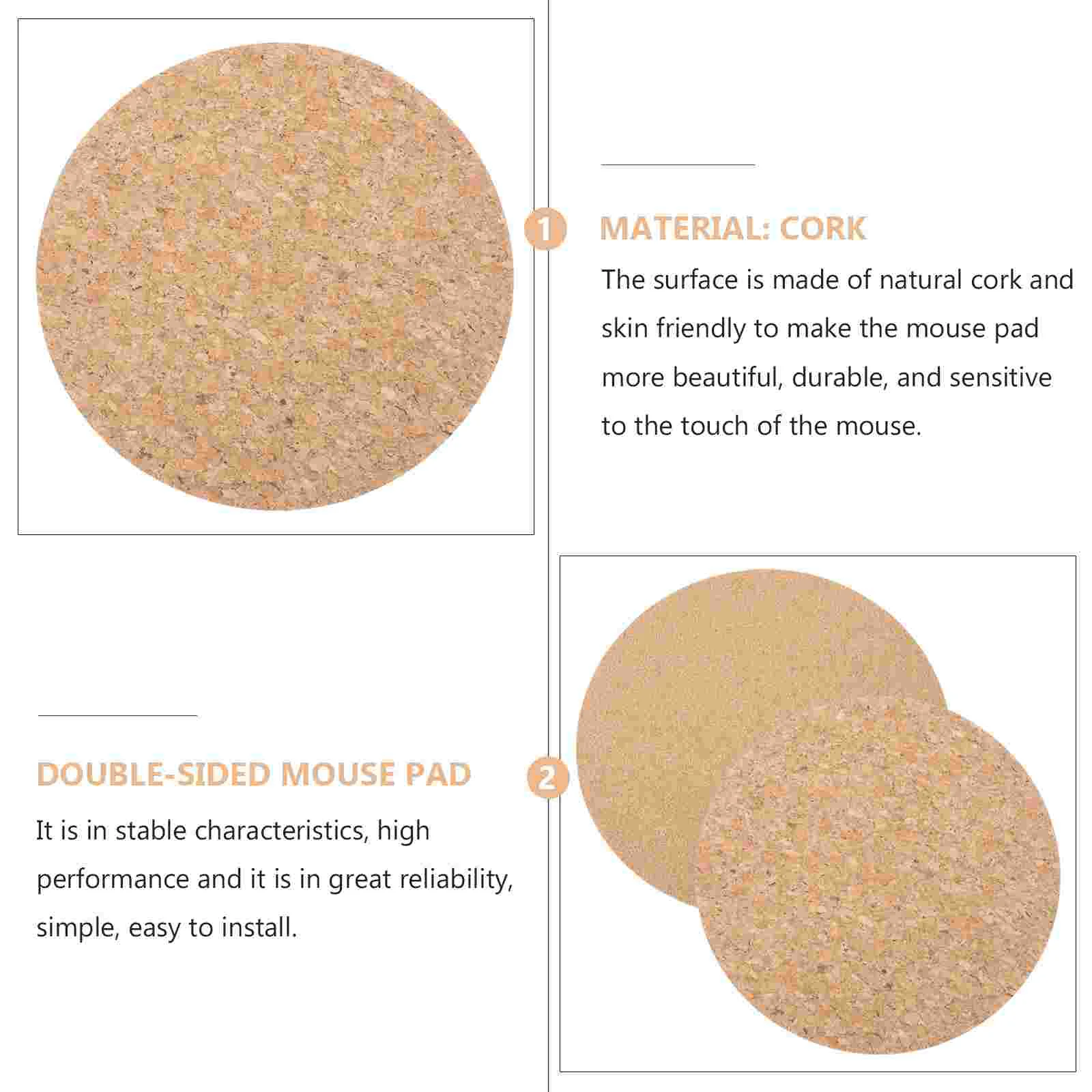2pcs Wear-resistant Natural Cork Mouse Pad Mouse Pad Double-Sided Mouse Pad Small Mouse Pad Round Mouse Pad