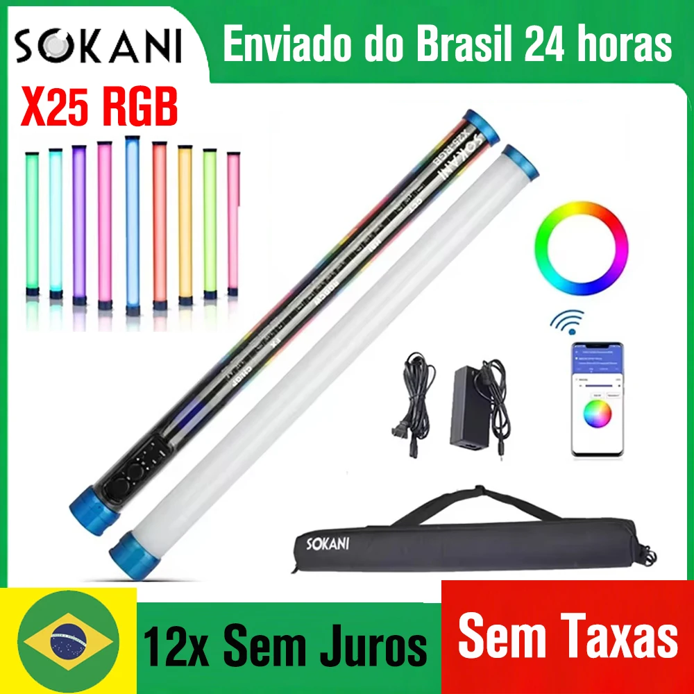 (DO Brasil) SOKANI X25 RGB Tubo de luz RGB LED Luz de vídeo Vara de luz portátil para tiktok streaming ao vivo Vlog YouTube xhs Vídeo