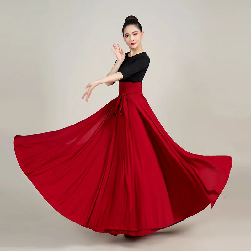 Spódnica Flamenco dla kobiet spódnica do tańca hiszpańskiego długa sukienka do tańca brzucha duża spódnica typu swing gradientowy kolor wydajność spódnica cygańska