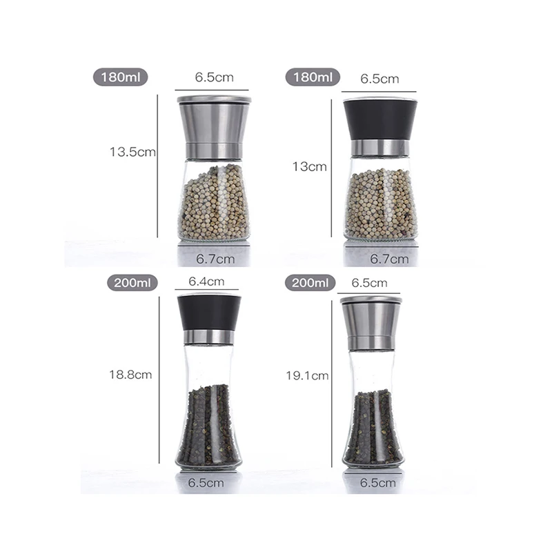 Salt and Pepper Grinders Refillable Stainless Steel Spice Grinder Pepper Shakers Adjustable Coarseness Mills Kitchen Gadgets