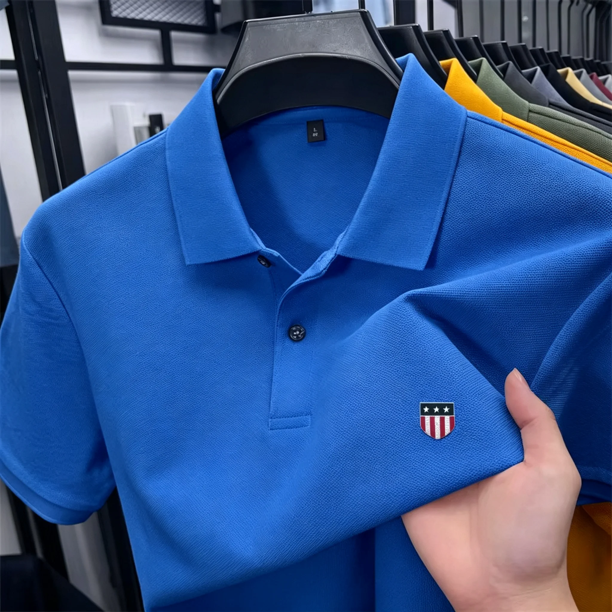 Herren Sommer Stehkragen Poloshirt Bedrucktes Kurzarm-T-Shirt Atmungsaktive Business-Casual-Herrenbekleidung für den täglichen Büroalltag – Detail 11