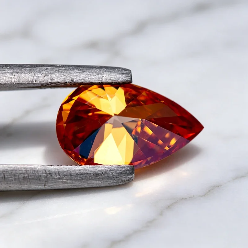 Moissanit-Stein in Orangefarbe, Birnenförmiger Schliff, Edelstein für DIY-Schmuck, Ring, Halskette, Ohrringe, Materialien zur Herstellung mit Zertifikat – Detail 6