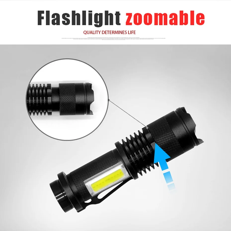 4 Modes Portable Working Flash lamp White LED Flashlight Zoomable torch flashlight Lighting lantern Use AA 14500 Battery Light