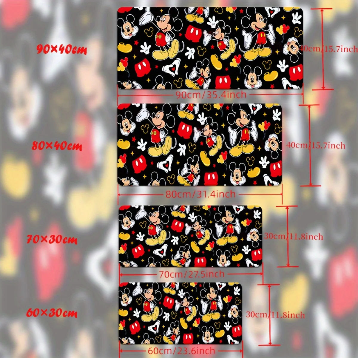 Tapis de souris Disney Mickey Mouse XXL pour jeu et bureau, Base en caoutchouc antidérapante, Support de poignet ergonomique, Desi rouge et jaune vibrant, 1 pièce