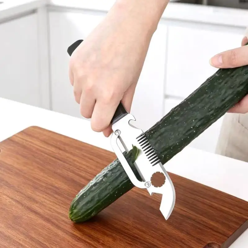 Multifunctional Stainless Steel Peeler With Bottle Opener Nut Cutter Comfort Grip Handle For Kitchen Fruit Vegetable Processing