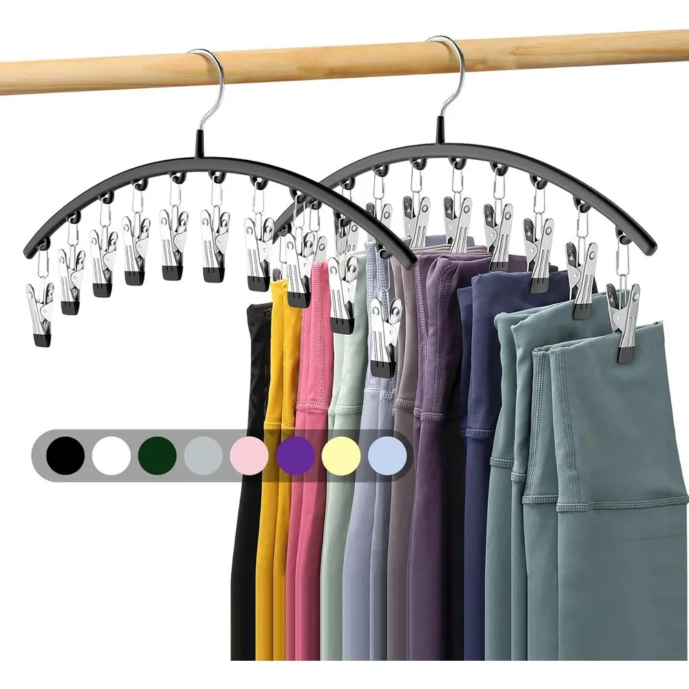 

2 Pack Metal Legging Hangers with 10 Clips, Holds 20 Leggings, Space-Saving Hanging Organizer with Rubber Coated Clips, Black