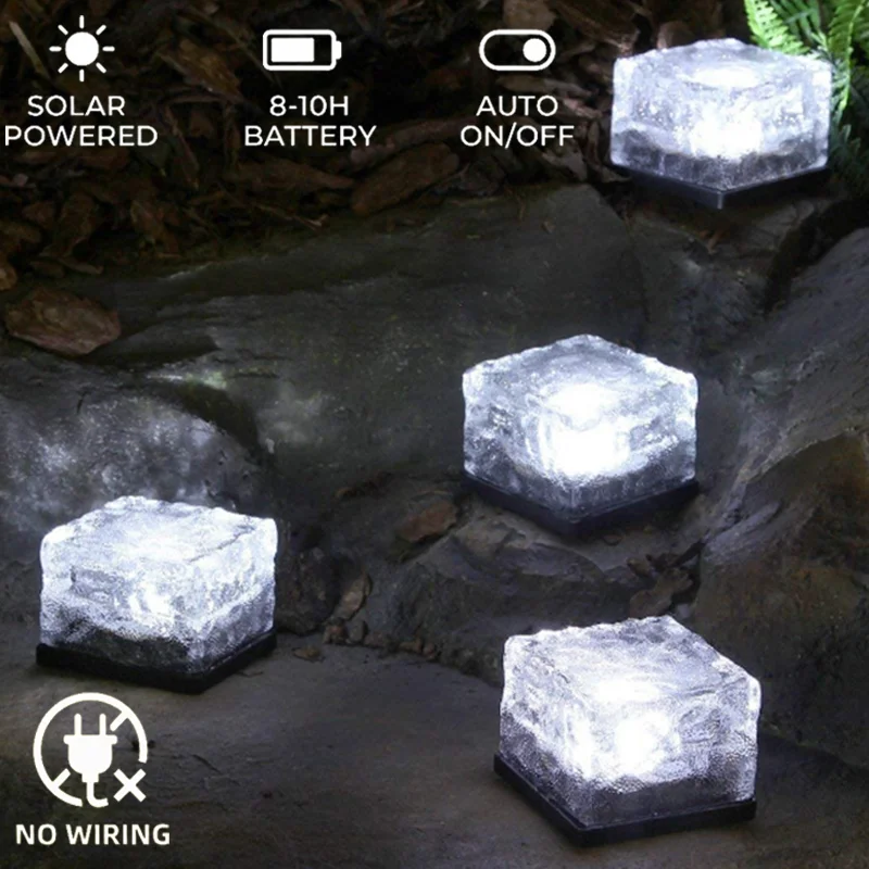 Square Solar Ice Cube Lights Outdoor Pathway Garden Yard Decor Illumination Lamp Waterproof Landscape Brick Light for Walkway