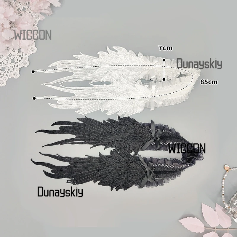 Tocado gótico de ala de lolita para Halloween/Navidad/Oktoberfest/Pascua - Alas de ángel desmontables con ribete de encaje