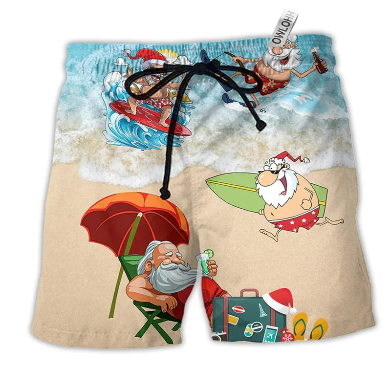 Joyeux Noël Père Noël Hommes Shorts, Impression 3D, Drôle de Noël, Unisexe Y2k Board Short Pants, Summer Hawaii Swimsuit Surf Swim Trunks