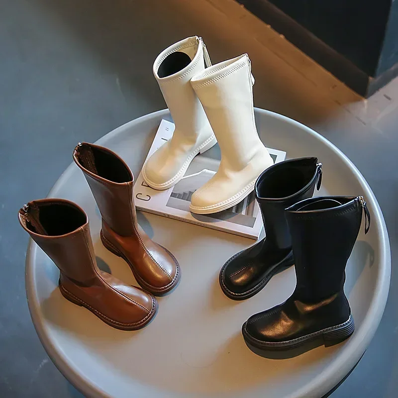 Girls High Boots 2026 Autumn and Spring New Japanese Style Princess Catwalk Leather Shoes Children's Fashion Simple Non-slip PU