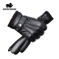 BISONDENIM New Men's Genuine Sheepskin Gloves Full Finger Touch Screen Gloves Winter Warm Fashion Business Multiple Size Options