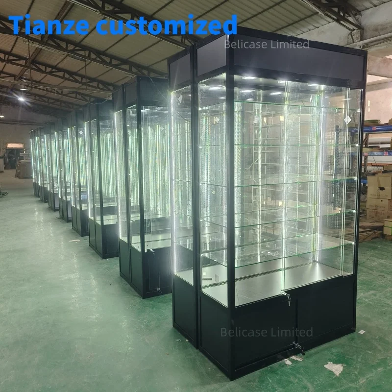 (customized)Retail Store Multi-layer Display Glass Cabinet with Keys and Lock Upright ExtraAluminum Glass Showcase