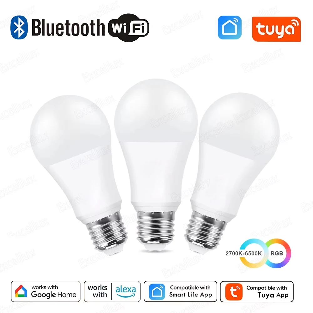 Tuya E27 Led Lamp App Control Bluetooth /WiFi Led Light Bulbs 15W RGB CW WW Smart Bulb Works With Amazon Alexa Google Assistant