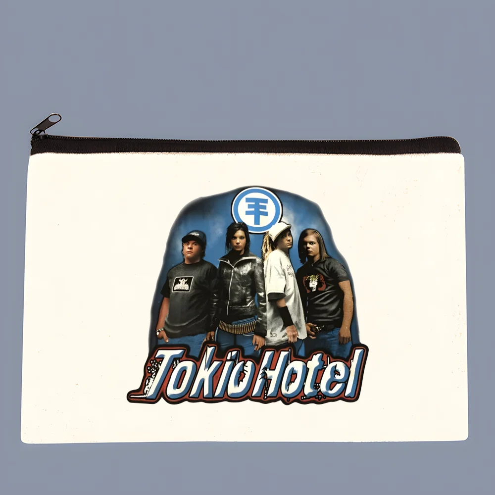 Rock Band Tokio Hotel Music Canvas Makeup Bag Portable Travel Cosmetic Bag With Zipper Lightweight Female Coin Pouch Women