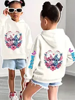 Disney Stitch Girls Hoodie White Birthday Back to School Sweatshirt Cute Stitch Pattern Top Autumn / Winter Children's Clothing