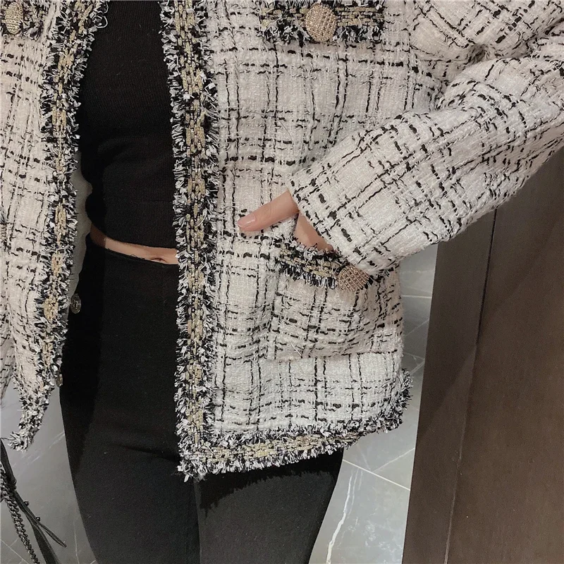 Retro short small Fragrance Jacket Women 2023 Autumn New Korean fashion French jacket Women loose tweed temperament top Female