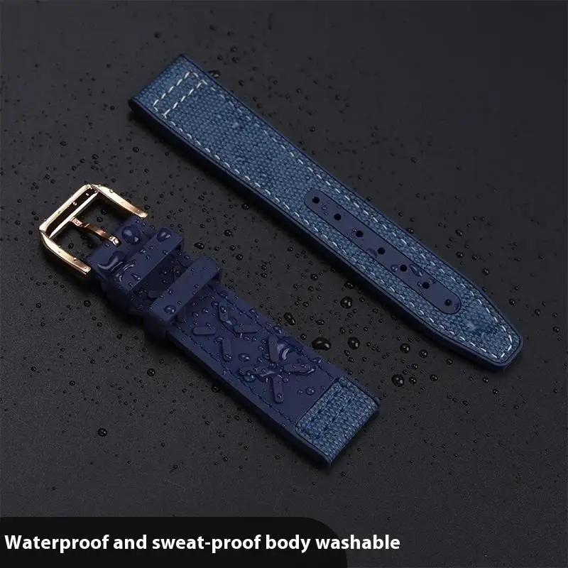 20mm Universal Cloth Patterned Fluororubber Watch Strap For IWC Pilot's Watch Leather FKM Watchband 20mm 21mm Pin Buckle Style