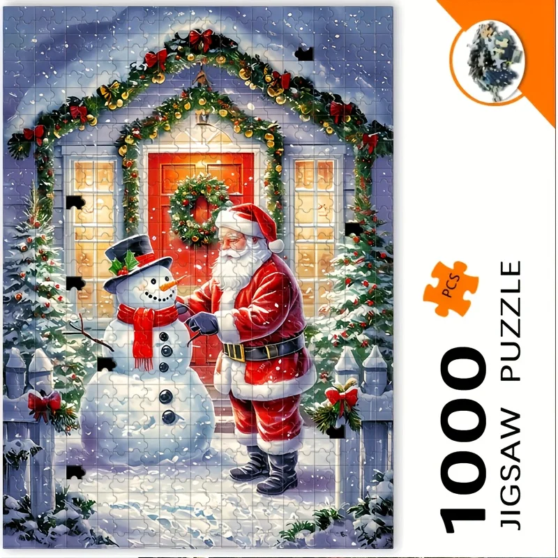 500/1000-teiliges Puzzle – Große Weihnachtsmann- und Schneemann-Winterszene mit 1000 Teilen (500/1000) – Anspruchsvoll für s und Porta