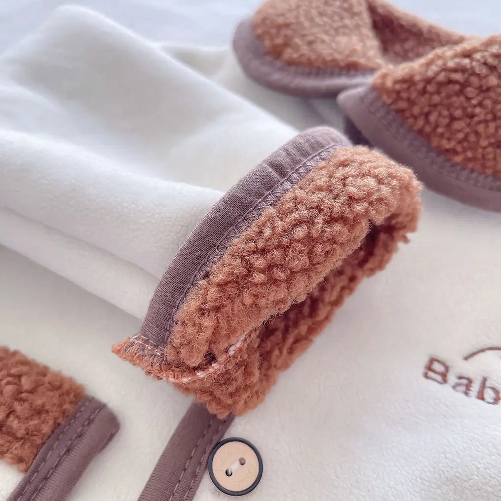 Baby-Jungen- und Mädchen-Wildlederjacke mit Sherpa-Futter, Kinder-Warmmantel mit Revers, einreihig, mit Taschen, Herbst-Winter-Oberbekleidung für Kleinkinder – Detail 8